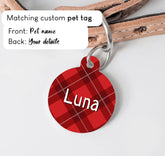 Red and Black Check Dog Collar - S-L sizes with custom matching pet tag - Adventures of Rubi